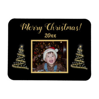 Merry! Merry! ~ Gold Christmas Tree ~ Family Photo Magnet