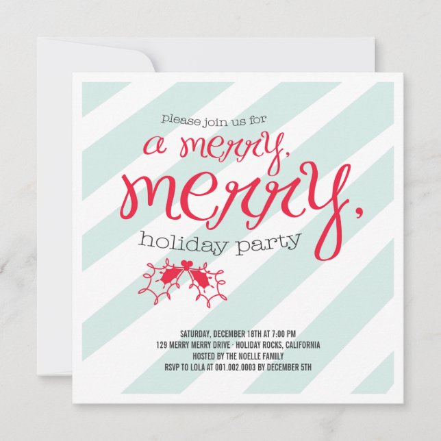 Merry Merry Holly Berries Holiday Party Invitation (Front)