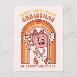 Merry Merry Merry Christmas - Be Groovy and Bright Holiday Postcard