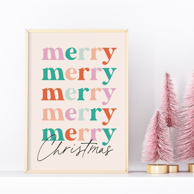 Merry Merry Merry Christmas Colourful Typography Poster ("merry merry merry Christmas" typography wall art)