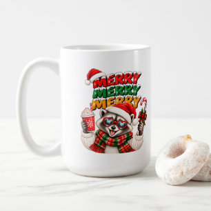 Merry Merry Merry Christmas Racoon Hot Cocoa Coffee Mug
