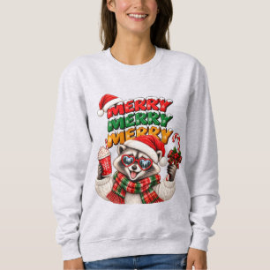 Merry Merry Merry Christmas Racoon Hot Cocoa Sweatshirt