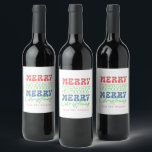 Merry, Merry, Merry Christmas retro typography Wine Label<br><div class="desc">Merry,  Merry,  Merry Christmas retro typography on a white background.
Simple elegant and a perfect Christmas gift for anyone.</div>