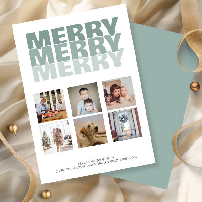 Merry Merry Merry Photo Christmas Personalised Holiday Card (Merry Merry Merry Photo Christmas Personalized Holiday Cards by Ricaso. Other colors available)