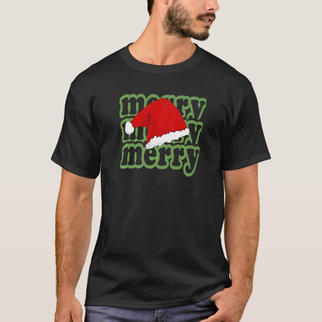 Merry Merry Merry Santa Hat Fun Christmas Hat   T-Shirt (Front)