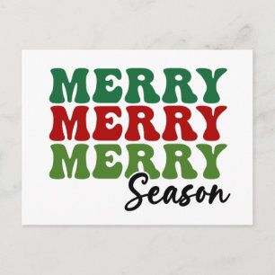 Merry Merry Merry Season - Retro Holiday Art Postcard