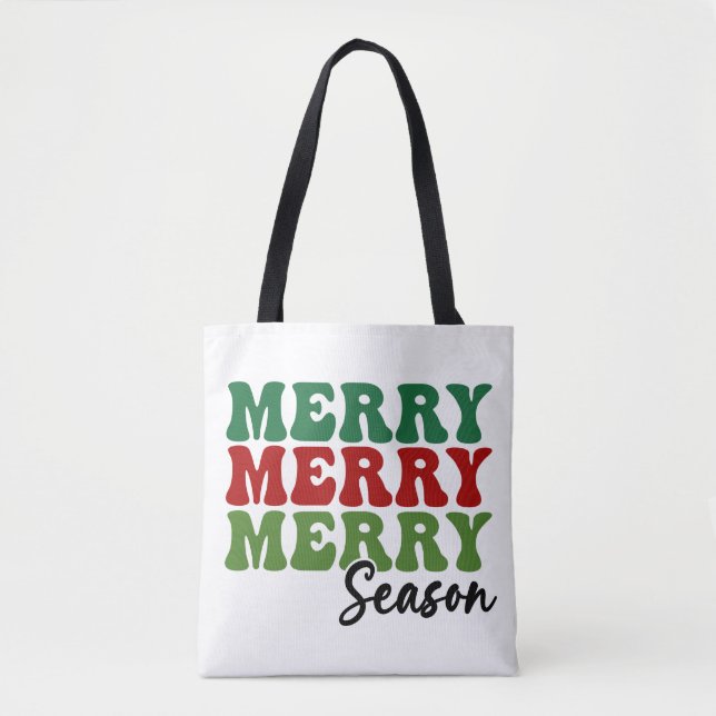 Merry Merry Merry Season - Retro Holiday Art Tote Bag (Front)