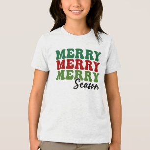 Merry Merry Merry Season - Retro Holiday Art Tri-Blend Shirt