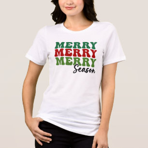 Merry Merry Merry Season - Retro Holiday Art Tri-Blend Shirt