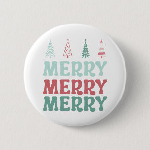 Merry Merry Merry with Pastel Boho Christmas Trees 6 Cm Round Badge