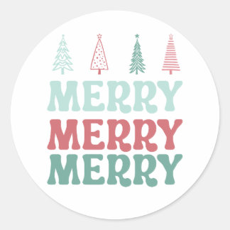 Merry Merry Merry with Pastel Boho Christmas Trees Classic Round Sticker