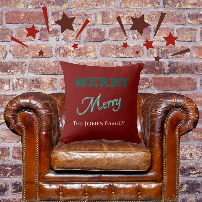 Merry Merry Modern Christmas Green Red Cushion (Creator Uploaded)