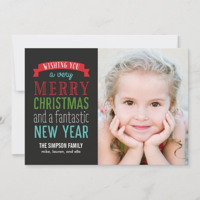 Merry Message Holiday Photo Card - Black (Front)