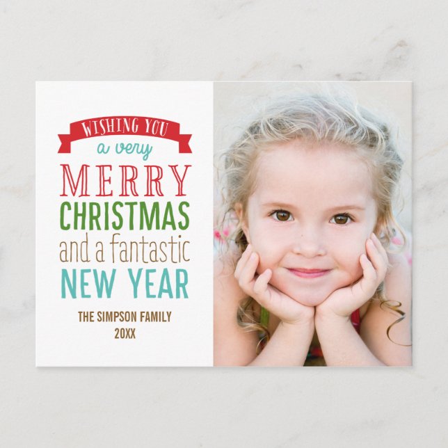 Merry Message Holiday Photo Card Postcard - White (Front)