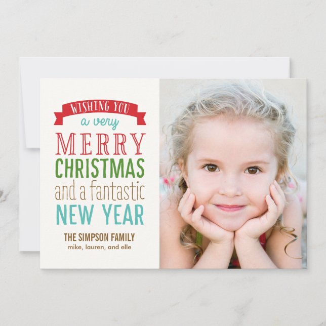 Merry Message Holiday Photo Card - White (Front)