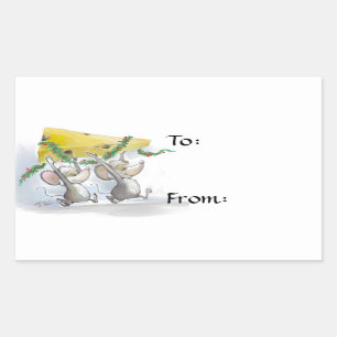 Merry Mice Mic & Mac Holiday Gift Tags/Stickers Rectangular Sticker