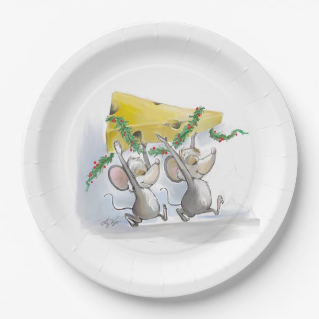 Merry Mice Mic & Mac Holiday Paper Plate (Front)