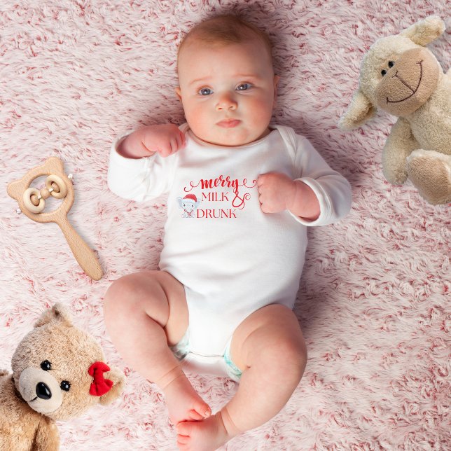 "Merry & milk drunk" cute christmas  Baby Bodysuit (Creator Uploaded)