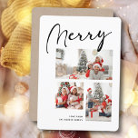 Merry Minimalist | Christmas Three Photo Collage Holiday Card<br><div class="desc">Send customisable and personalised holiday greetings to friends, colleagues and family in simple, chic, elegant and modern 3 photo collage design festive, natural minimalist style round cards! A beautiful calligraphy of merry frames on top of your three ( 3 ) photo collage in front. Below the calligraphy features your custom...</div>
