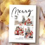 Merry Minimalist | Christmas Three Photo Collage Holiday Card<br><div class="desc">Send customisable and personalised holiday greetings to friends, colleagues and family in simple, chic, elegant and modern 3 photo collage design festive, natural minimalist style round scallop edge cards! A beautiful calligraphy of merry frames on top of your three ( 3 ) photo collage in front. Below the calligraphy features...</div>