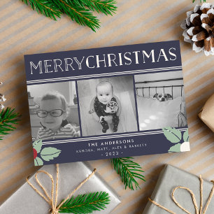 Merry Mistletoe   3 Photo Collage Holiday Card