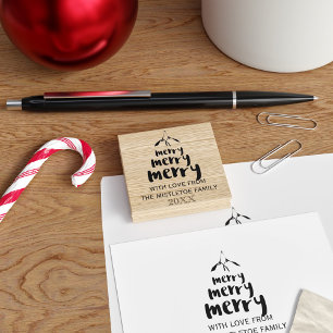 Merry Mistletoe Family Name Christmas Rubber Stamp