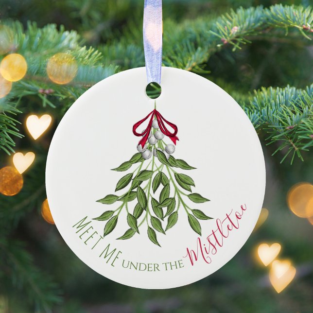 Merry Mistletoe with White Berries Ceramic Tree Decoration (Merry Christmas mistletoe cute whimsical typography ornament.)