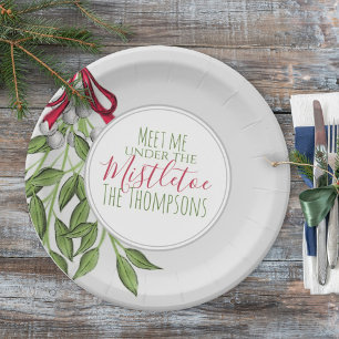 Merry Mistletoe with White Berries Paper Paper Plate