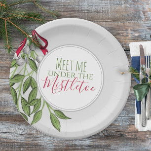 Merry Mistletoe with White Berries Paper Plate