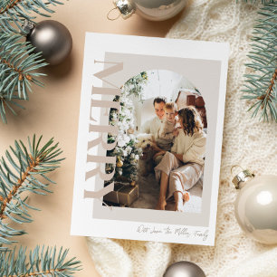 Merry Modern and Neutral Family Photo Holiday Card