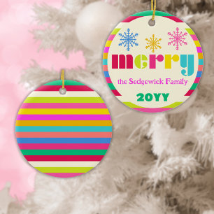 merry Modern Bold Colourful Personalised Ceramic Tree Decoration
