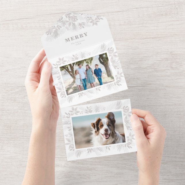 Merry Modern Christmas Flower Photo All In One Invitation (Tearaway)