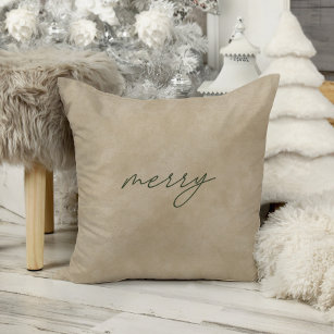 Merry • Modern Minimalist Taupe Velvet Christmas Cushion