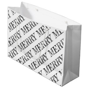 MERRY Modern Text Christmas Holiday Fun Black Large Gift Bag
