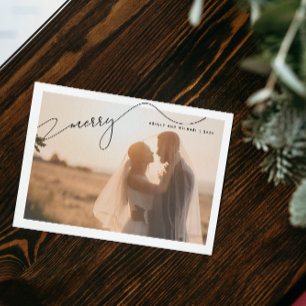 Merry Modern Typography Name 2 Photo Christmas Holiday Card