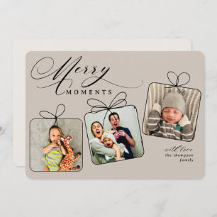 Merry Moments Beige Photo Collage Holiday Card