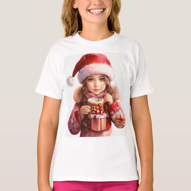 Merry Moments - Festive Girl by the Tree T-shirt (Front)