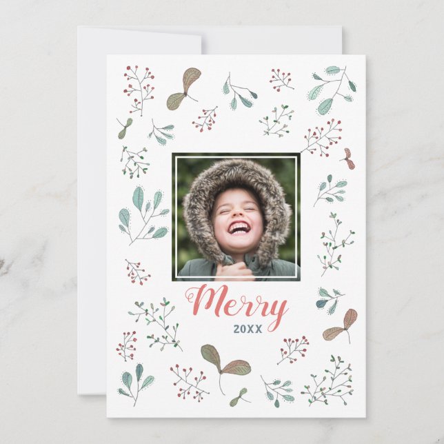 Merry Moments Winter Branches Photo Holiday Card (Front)