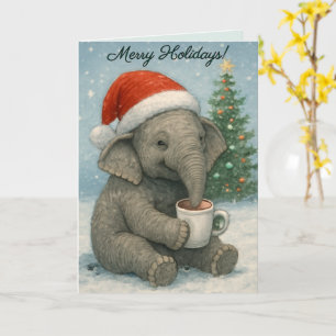 Merry Moments with a Cocoa-Loving Elephant Holiday Card
