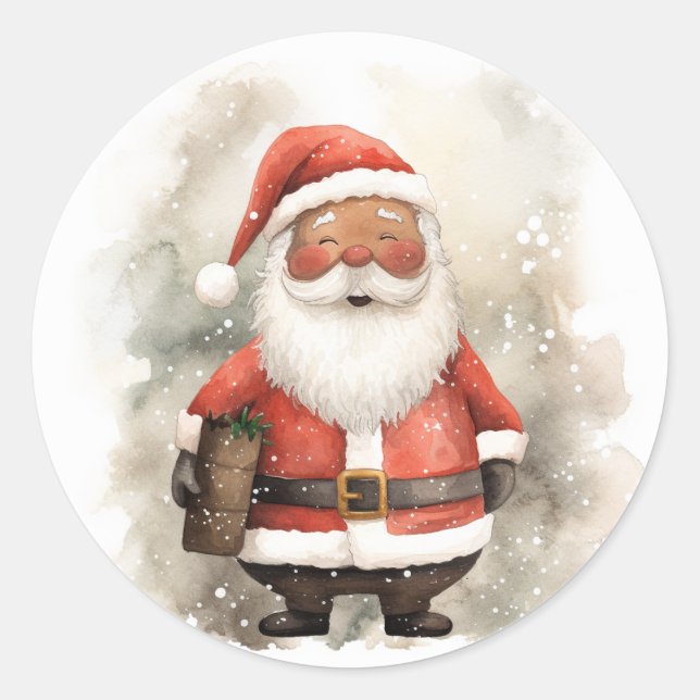 Merry Moments with Black Santa Classic Round Sticker (Front)