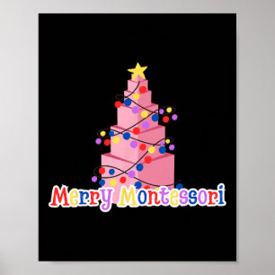 Merry Montessori Pink Tower Christmas Tree Teacher Poster