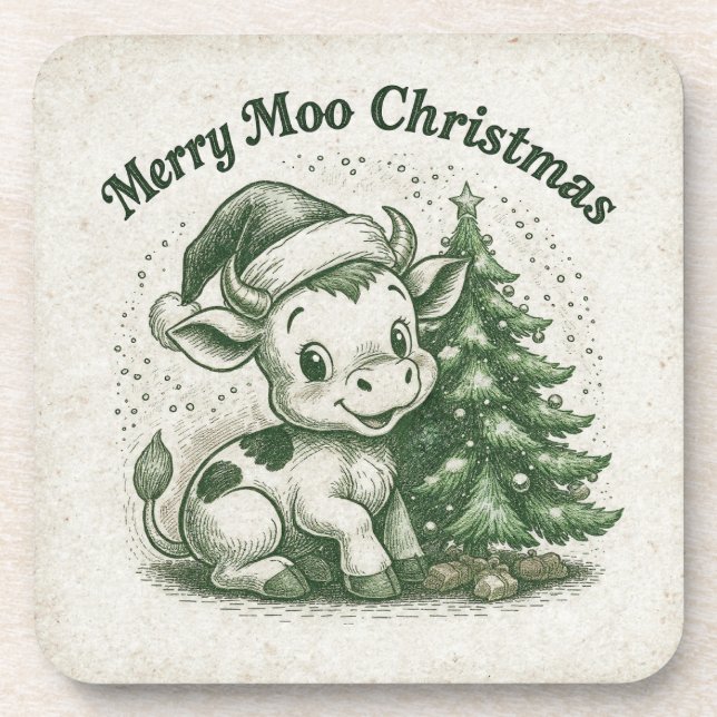 Merry Moo Christmas Coaster (Front)