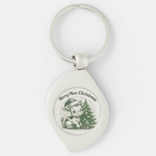 Merry Moo Christmas Key Ring