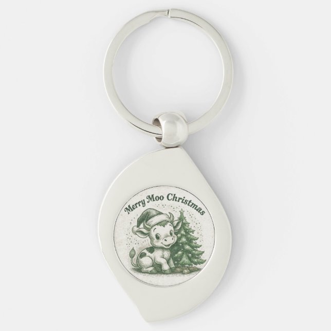 Merry Moo Christmas Key Ring (Front)