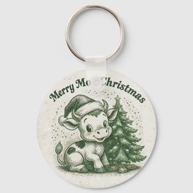 Merry Moo Christmas Key Ring (Front)