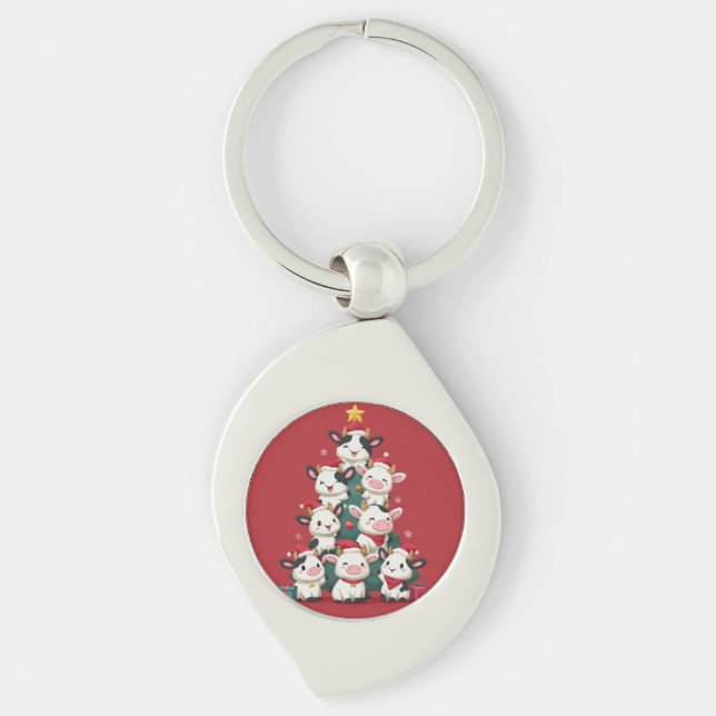 Merry Moo Christmas Key Ring (Front)