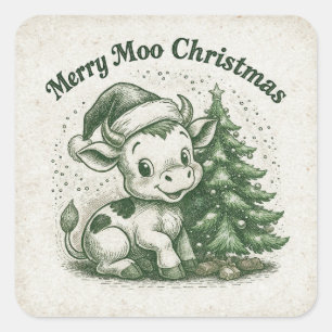 Merry Moo Christmas Square Sticker