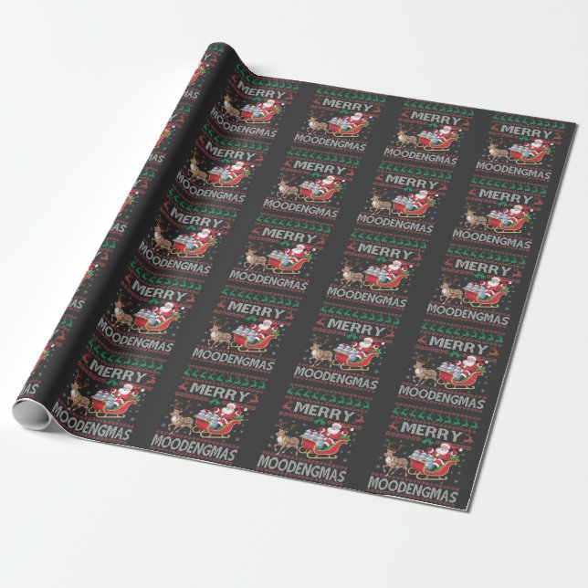 Merry MooDengmas Moo Deng Christmas Santa Hippo Wrapping Paper (Unrolled)