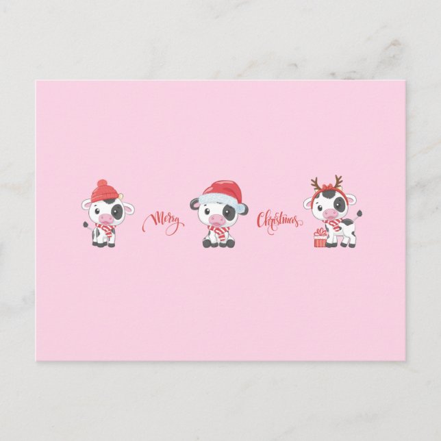 Merry Moos (Baby Cows) Christmas Holiday Postcard (Front)
