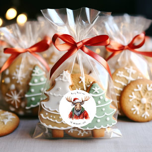 Merry Moose-mas Personalised Watercolor Christmas Classic Round Sticker